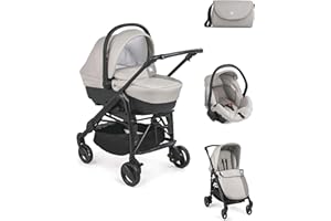 CAM IL MONDO DEL BAMBINO S.P.A. CAM 3 in 1 Kombi-Kinderwagen COMBI TRIS | inkl. Babyschale, Babywanne, Sportwagen, Körbchen und Tasche | Der Allrounder made in Italy: praktisch, komfortabel und sicher (ricamo orso beige)