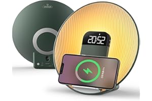 COLSUR Sunrise Alarm Clock Wake Up Light,Bluetooth Speaker,Wireless Charging,White Noise,Bedside Lamp,Bedroom,Snooze & Sleep Aid,Ideal for Gift