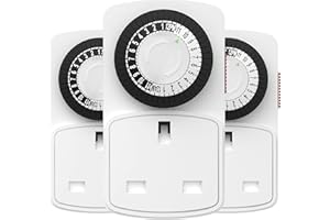 HBN 24 Hour Plug-in Compact Timer Plug Socket, Mini Energy Saver Mechanical Timer Switch for Indoor Lights, Christmas Lights and Home Appliances (13A/2900W, 3 Pack)