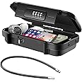 Hurinan Portable Safe Box with Code, [Waterproof & Anti-Theft]Travel Safe, Combination Security Case Lock Box with Removable Wire Rope, for Beach, Cars, Office, Vacation (Black)