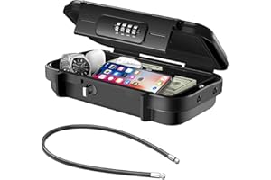 Hurinan Portable Safe Box with Code, [Waterproof & Anti-Theft]Travel Safe, Combination Security Case Lock Box with Removable Wire Rope, for Beach, Cars, Office, Vacation (Black)