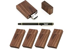Yaxiny Paquete de 5 unidades flash USB 2.0 rectangulares de madera de nogal de 16 GB con madera de nogal