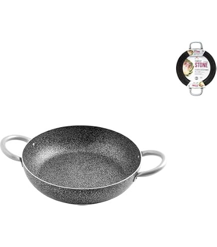 Poêle Antiadhésive En Pierre Home Family - 34 Cm, Noir/Gris, 2 Poignées, Pour Plaque Gaz, Vitrocéramique, Lave-Vaisselle