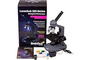 Microscopio Monoculare Biologico Levenhuk 320 PLUS con Ingrandimento 40–1600x, Ottiche Acromatiche Grandangolari, Luce a LED e Filtri