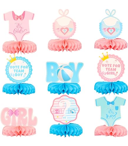 Goals Or Bows Gender Reveal Decorations - 8pc Soccer Honeycomb Centerpieces For Boy/Girl Baby Shower