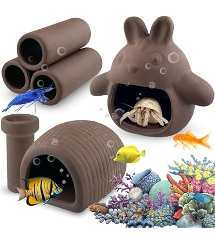 2 Nascondigli In Ceramica Per Acquario - Rifugi Per Pesci E Gamberi, Per Deporre Uova E Nascondersi, Dimensioni 11 E 12.5 Cm