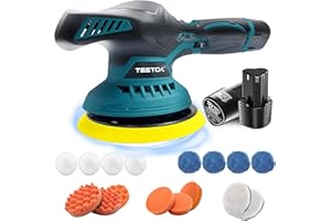 RONTALY Cordless Car Buffer Polisher - 6 Inch Car Buffer Polisher Machine 1800-5800 RPM, 6 Variable Speed, 125mm Base for Car Detailing, with 2PCS 12V 3.0Ah Battery, 17PCS Car Polishing Kit