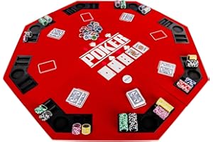 GAMES PLANET Tavolo da Poker Pieghevole Full House per Un Massimo di 8 Giocatori, Ottagonale, Dimensioni 120 x 120 cm, Colori a Scelta, Rosso