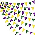 32Ft Green Purple Yellow Fabric Bunting Banner Party Decorations Triangle Flag Pennant Garland Streamer for Mardi Gras Party Birthday Wedding Engagement Baby Shower Home Outdoor Garden Hanging Decor