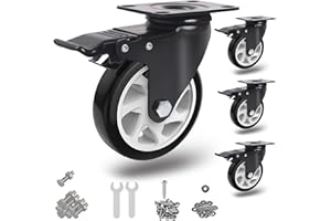 RRIUTO Roulette Pivotante avec Frein 125 mm, 4 Roulettes pour Meubles Roulettes Charge Lourde Roue Plaques Industrielles Transport, Max 900KG (32 Vis Incluses et deux clés)