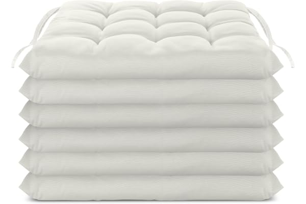 Brandsseller Lot de 6 Coussin de Chaise 40x40 cm Coussin d'assise Rembourrage de Chaise avec Fixations Décoration pour l'intérieur et l'extérieur piqué - Blanc