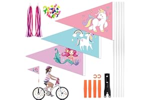 ZJKUBOIS 3 Stück Fahrradfahne für Kinder, Fahrradwimpel Kinder Set mit Metall Fahnenmast, Bunt Fahrradspeichen Deko, Lenker Quasten, Fahrrad Deko Zubehör für Jungen und Mädchen Kinderrad