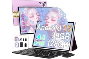 Dghrti 10 Pulgadas Tablet 30GB+128GB, 8000mAh, Android 15, IPS Pantalla FHD, Procesador Octa-Core, Certificación GMS/Widevine L1, Tableta PC con Cuerpo de Metal, Teclado y Mouse -Violeta