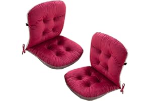 Yahbrra Coussins de Chaise avec Dossier, Coussin de Dossier avec Sangles, Coussin pour Dossier Bas, Coussin de Chaise de Jardin, Coussin pour Chaises, Bancs de Maison et Jardin(Red,2 Pack)