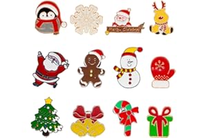 Neikafan 12 Piezas Pin Navideña Broches De Navidad Pins Esmalte Pin Muñeco De Nieve, Little Bear, Árbol De Navidad, Papá Noel, Reno Bolsa Chaqueta Joyería Diy Navidad Temática Accesorios