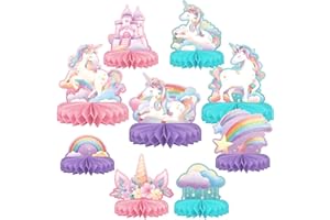 FloralGrace 9 Piece Unicorn Birthday Party Set, Rainbow Unicorn Table Decor with Honeycomb Centrepiece for Unicorn Party Decoration