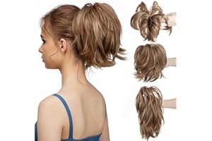 CJL HAIR Claw Clip Short Ponytail Hair Extensions Bendable Metals Messy Bun Hair piece Straight Fake Hairpieces