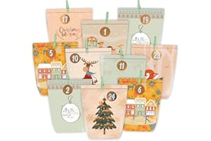 KOHMUI Adventskalender zum Befüllen, 24 Weihnachtskalender Papiertüten zum Selbstbefüllen, Adventstüten mit Zahlen Aufkleber zum Selber Basteln