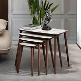 VOVVAHOME LUCİ 4L&Uuml; MDF AHŞAP ZİGON SEHPA - BEYAZ MERMER DESENLİ