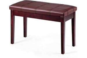 RELAX4LIFE Banquette Tabouret Piano en Bois 2 Places, Banquette avec Compartiment pour Livre Musical et Coussin en Cuir PU, Tabouret de Coiffeuse avec 4 Jambes en Bois, Noir/Brun (Style 2, Brun)