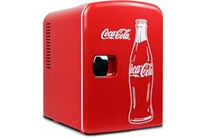 Coca Cola Koolatron Mini réfrigérateur silencieux pour chambre à coucher 4 L 6 canettes pour soins de la peau, bureau, nourriture, boissons, enfants 12 V, réfrigérateur portable pour la maison, la