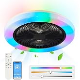 Ceiling Fan with RGB Light, Modern Dimmable Ceiling Fans, 50 cm Reversible RGB Lamp Ceiling Fans, 6 Speeds LED Dimmable Ceili