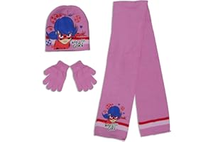 Miraculous ladybug Girls Hat Scarf Gloves Set (54 cm, Pink)