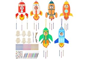 Starvortex 110 Stück Windspiel Bastelset Kinder mit 12 Stück Raketen Windspiel Basteln, DIY Weltraum Kindergeburtstag Dekoration, Kindergeburtstag Basteln für Jungen Mädchen, Holzbastelsets für Kinder
