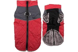 JoyDaog Manteau chaud en polaire pour petits chiens, veste imperméable avec anneaux en D, pour les hivers froids, rouge, taille S