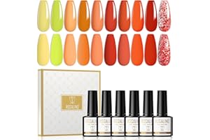 ‎ROSALIND ROSALIND UV Gel Nagellack Set Gelb Orange Rot Glitter Rot Gel Nagellack Set 10 Farben UV LED Shellac Nagellack Langlebig Nail Art Maniküre Salon für Nagel Design