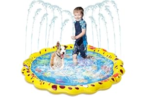 ALEDERWAYS Splash Pad for Kids, Round Sprinkler and Splash Water Play Mat, Dog Paddling Pool, Foldable Summer Garden Outdoor Sprinkler Play Mat Fun Backyard Fountain for Kids Pet Pool Water Toy (Yellow 100cm)