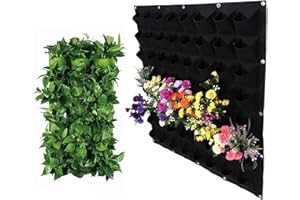 LITLANDSTAR Hanging Planting Grow Bags, 64 Pockets Planting Bag Hanging Vertical Garden Wall Planter Greening Flower Container Wall Mounted Grow Bags For Yard Garden Home Decoration (1.0 m × 1.0 m, Black)