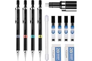 YISAN Set di Matita Meccanica,4 Pezzi Portamine con HB 0,3 & 0,5 & 0,7 & 0,9 mm Mina di Matita con Gomma pour Dessin,Disegno,70719