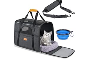 Morpilot Cat Carrier Airline Approved Pet Carrier Portable Dog Hand Bag Breathable Small Travel Cage with Adjustable Shoulder Strap and Collapsible Bowl