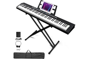 LALAHO 88 Key Piano Keyboard Semi-Weighted Electric Piano, Portable Keyboard with Stable Piano Stand, Portable Carry Bag, 2 Headphone Jacks, Bluetooth, MIDI, 200 Rhythms and 200 Tones