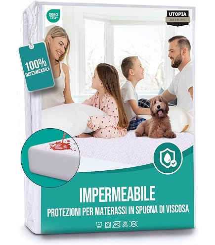 Coprimaterasso Impermeabile 2 Piazze Matrimoniale - Con Angoli - Morbido E Lavabile - Bianco 100x200 Cm
