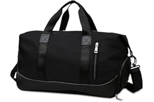 Tokeya Sac de Sport Homme Femme avec Compartiment Chaussure et Poche Humide, 40L Pliable Sac de Voyage, Impermeable Sacs Fourre Tout Leger Sac Weekend à Bandoulière pour Fitness Piscine Sport, Noir