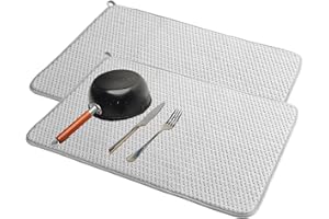 PIMEKOY 2 Pack Dish Drying Mat for Kitchen Sink Counter 44×60cm, Super Absorbent Draining Board Mats Large Washable Microfiber Dishes Drainer Rack Pad for Worktop Countertop (Grey)