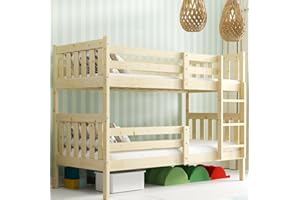 ‎INTERBEDS Interbeds Bunk Bed Bunk Bed Made of Pine Wood Raw with Ladder and Slatted Frame Natural Wood Drawer (200 x 90 cm)