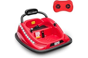 ZYMY Kids Bumper Car, 12V Children Waltzer Car with Dual Joystick, Remote Control, Flashing Lights and Music, 360° Spin Electric Ride on Car for Baby Age 3-8 Years Old (Red)