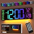 GOLOZA 16" Large Digital Wall Clock for Bedroom, Led Clock with Remote Control, Dual Alarms, 10 Brightness Dimmer, 8 Colors, 5 Volume, Auto DST, ℃/℉, Timer, Alarm Clocks Bedside for Heavy Sleepers