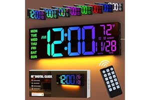 GOLOZA 16" Large Digital Wall Clock for Bedroom, Led Clock with Remote Control, Dual Alarms, 10 Brightness Dimmer, 8 Colors, 5 Volume, Auto DST, ℃/℉, Timer, Alarm Clocks Bedside for Heavy Sleepers