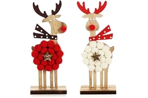 com-four® 2X Reno de Madera con Tela de Felpa para Poner - Expositores navideños para Decorar y Regalar (Reno XL - Rojo + Blanco)