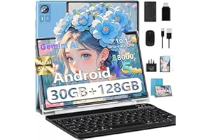 JVVQTB Tablet Android 15 Octa Core 10 Inch 30GB RAM + 128GB ROM (2TB TF) | 5G + 2.4G WiFi | 8000mAh | FHD | Bluetooth 5.0 | GPS | 8MP + 5MP | Type C, Keyboard and Mouse - Blue