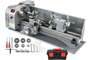 VEVOR Tour à Métaux de Précision 750 W 220 x 750 mm Mini Tour à Bois à Vitesse Variable 50-2250±10% tr/min Tour Électronique Professionnel Tour Réglable en Métal pour Tournage Perçage Filetage Coupe