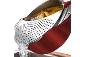 Menz Nudelsieb - Abgiesshilfe für Töpfe und Pfannen bis Ø 26 cm, stabiles Nudelsieb Edelstahl rostfrei, Abtropfsieb, flache Abgießhilfe ideal für Pasta und Kartoffeln