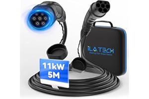 iLa Tech Typ 2 Ladekabel 11kW 5M 16A 3 Phasig, Ladekabel Elektroauto für E Auto EV/PHEV, Typ 2 auf Typ 2, Mennekes Mode 3 Kabel mit Tragetasche Geeignet für Model 3/S/X/Y i3 Zoe ID.3 ID.4 E-Tron