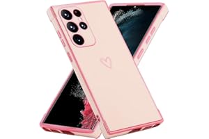 BAOJAY Funda para Samsung Galaxy S21 Ultra 5G,Carcasa de Suave Silicona Galvanizada con Patrón del Corazón,Protección contra Caídas en 4 Esquinas,Lindo Mujeres Phone Case Cover,Oro Rosa