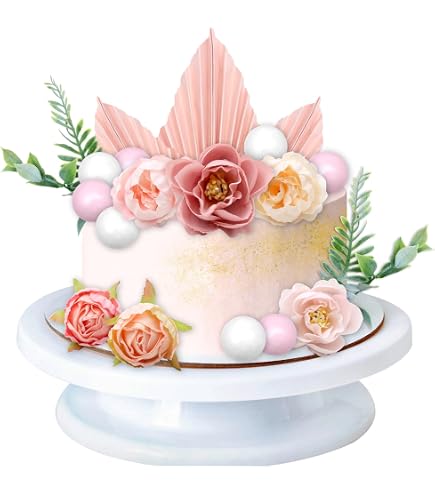 JeVenis Topper De Gâteau Bohème Violet – Bouquet De Fleurs, Feuilles, Boules Dorées – Décoration Anniversaire, Baby Shower
