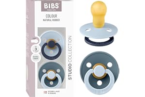BIBS Colour Studio Ciuccio confezione da 2 pezzi. Privo di BPA, Tettarella tonda. Lattice di gomma naturale, Prodotto in Danimarca, Taglia 3 (18+ mesi) - Baby Blue/Petrol